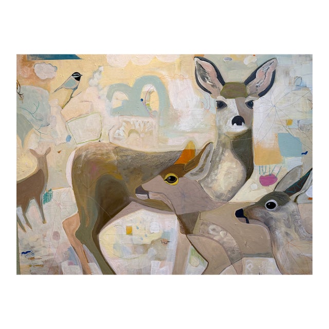 “The Best Neighbors” Original Deer Painting by LWren Walraven For Sale