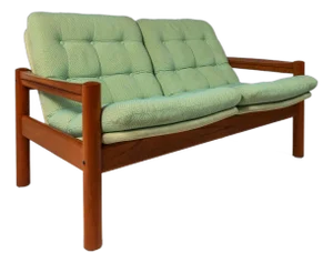 Danish Mid-Century Modern 2- Seater Loveseat in Solid Teak & Original Fabric Attributed to Domino Møbler, Denmark, Circa 1970s