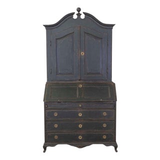 Scandinavian 18th Century Black-Painted Carved Bureau For Sale