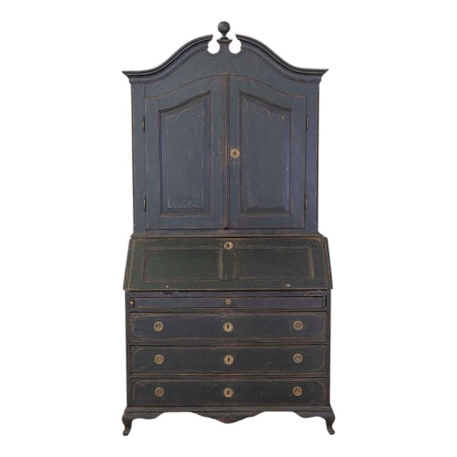 Scandinavian 18th Century Black-Painted Carved Bureau For Sale