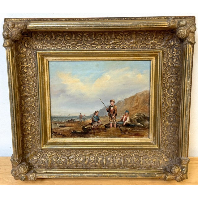 English Victorian Seascape of Boys Shrimping, Attributed to Matthew Thompson For Sale - Image 13 of 16