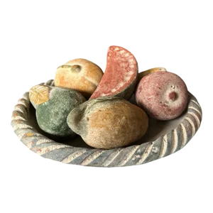 1990s Rustic Terracotta Tuscan Pottery Braided Bowl With Fruit Topiary - 7 Pieces