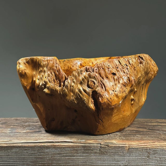 Contemporary Vintage Organic Modern Hand Carved Wooden Root Bowl For Sale - Image 3 of 8