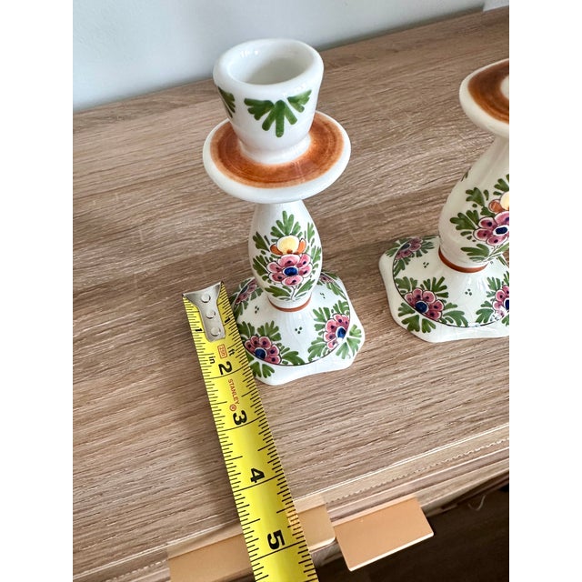 Vintage De Candelaer Delft Polychrome Floral Ceramic Candlesticks – Pair, Netherlands For Sale - Image 11 of 18