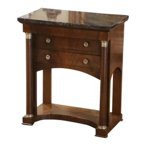 19th Century French Empire Marble Top Mahogany Bedside Table With Drawers