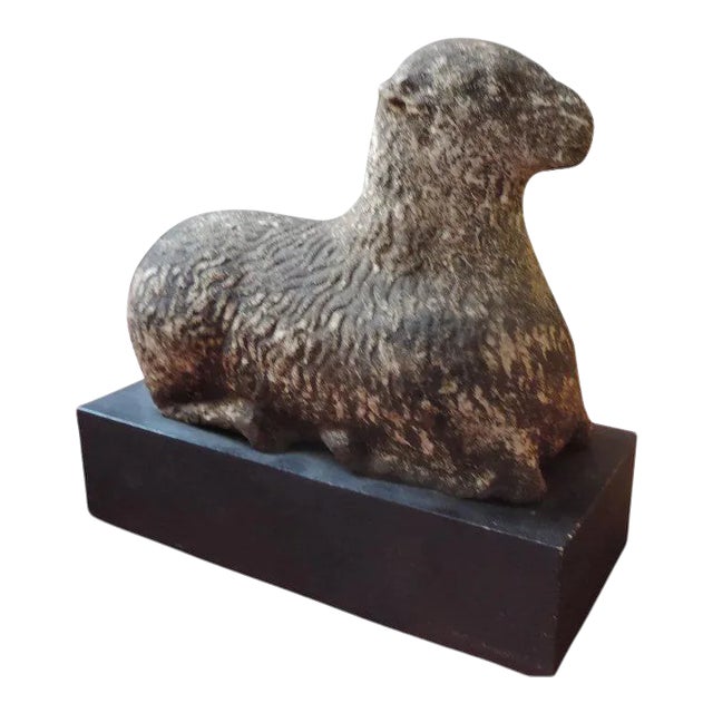 19th Century American Folk Art Carved Stone Lamb Sculpture For Sale