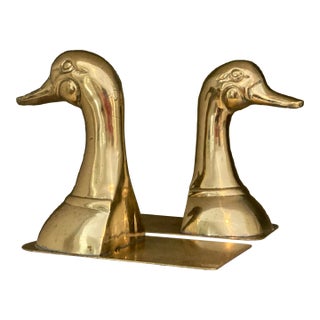 Sarreid 1950’s Solid Brass Mallard Head Bookends- a Pair For Sale