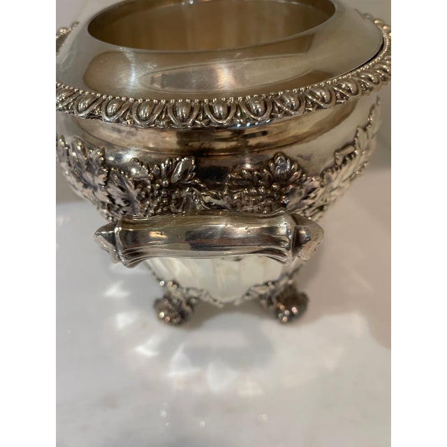 Antique Silverplated Sheffield Champagne Bucket With Two Handles and Elaborate Decoration For Sale - Image 9 of 10