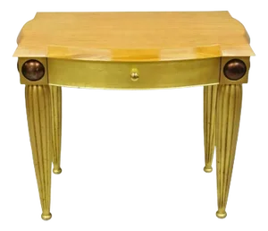 Italian Hollywood Regency Curly Maple Gold Gilt Leaf 1 Drawer Console Hall Table