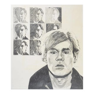 Vintage Mid Century Drawing of Andy Warhol For Sale