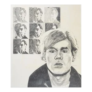 Vintage Mid Century Drawing of Andy Warhol