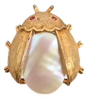 Vintage 1970s Napier Goldtone Mother-of-Pearl Bug Brooch