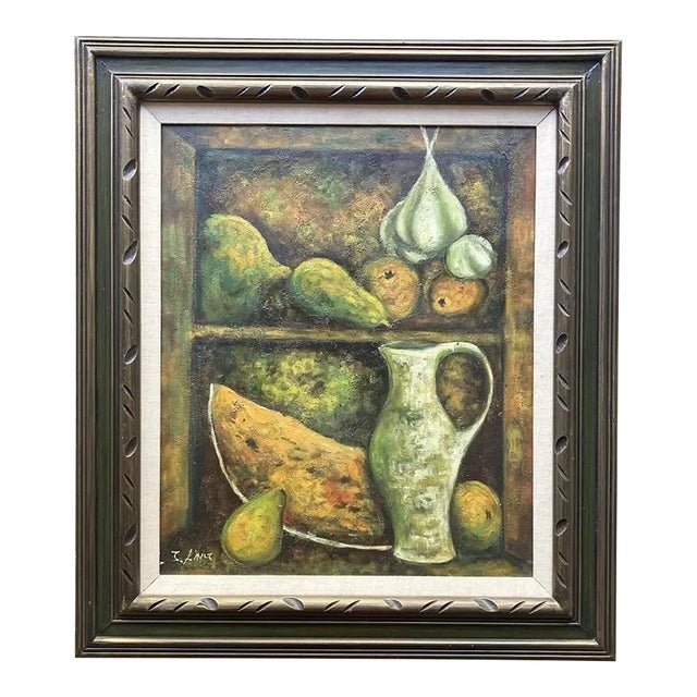 1950s Italian Mid-Century Original Oil on Canvas Large Framed Still Life 3 For Sale