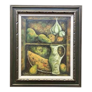 1950s Italian Mid-Century Original Oil on Canvas Large Framed Still Life 3