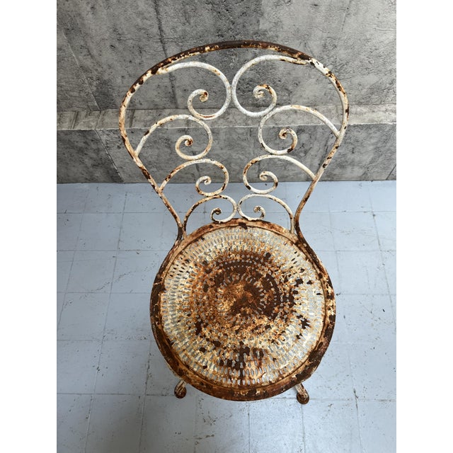 Antique Chippy Paint and Rusty Metal Garden Chairs, 1920s, Set of 4 For Sale - Image 4 of 8