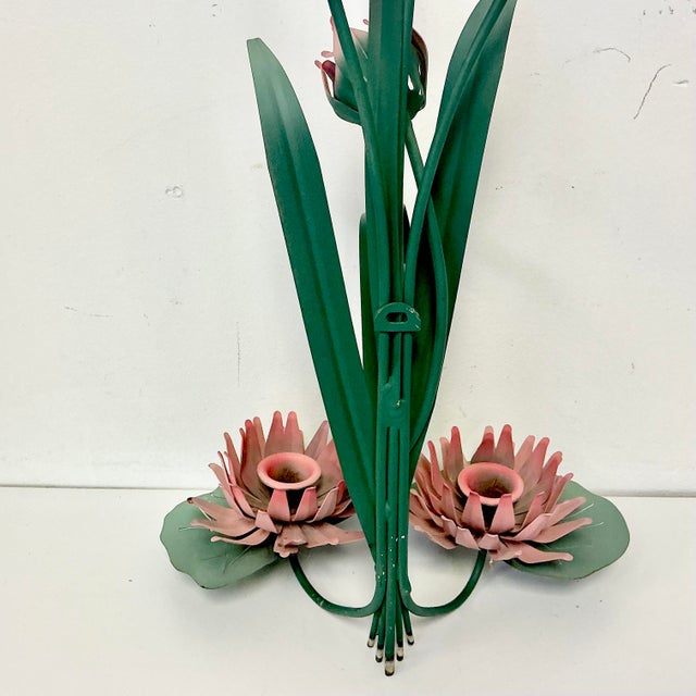 1950s Vintage Italian Boho Chic Hollywood Regency Tole Water Lilies Wall Candle Scone For Sale - Image 18 of 18