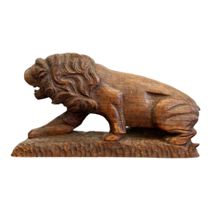 Vintage Boho Hand-Carved Lion Sculpture