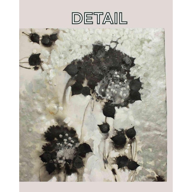 "Black Fleur 123" Black and White Original Abstract Collage on Handmade Paper For Sale - Image 4 of 7