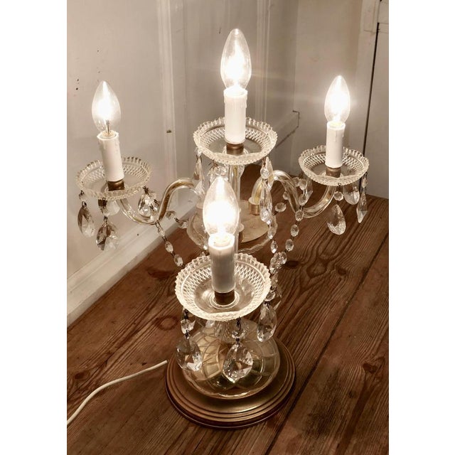 French Brass and Crystal Chandelier Table Lamp Girandole, 1920s For Sale - Image 4 of 7
