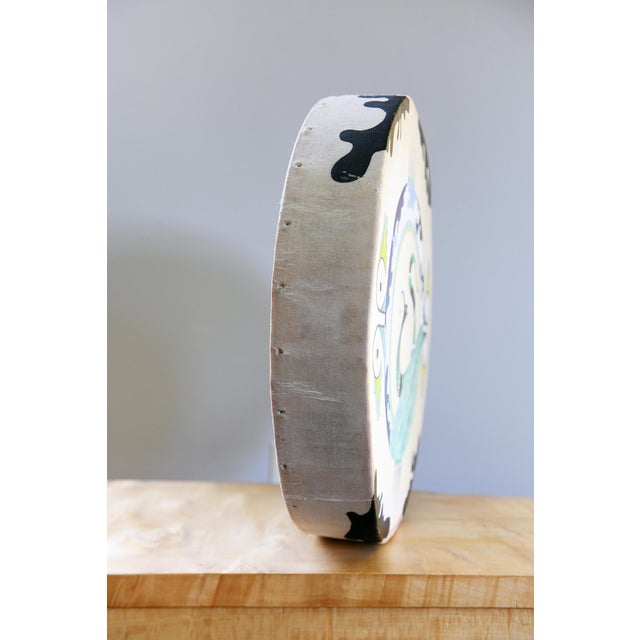 Tribal Turquoise, Blue and Yellow Serpent & Bird Ceremonial Drum For Sale - Image 3 of 4