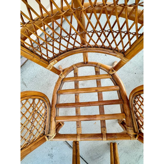 1970s Franco Albini Style 5-Piece Rattan & Glass Dining Set – Highback Peacock Chairs For Sale - Image 14 of 15