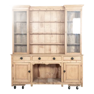 Large 19th Century English Glazed Inverted Breakfront Dresser in Pine