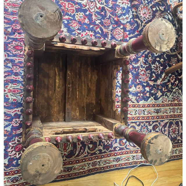 Early 20th Century Primitive Moorish Hand Carved Wooden Latticework Side Table For Sale - Image 9 of 12