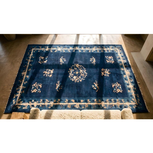 Navy Blue Antique Chinese Peking Rug For Sale - Image 8 of 8