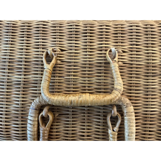 Vintage Wicker Picnic Basket With Double Handles & Latching Straps For Sale - Image 10 of 11