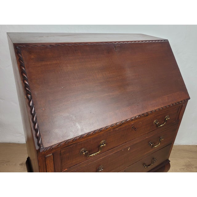 Vintage Writing Secretary in Leather, 1930s For Sale - Image 6 of 18