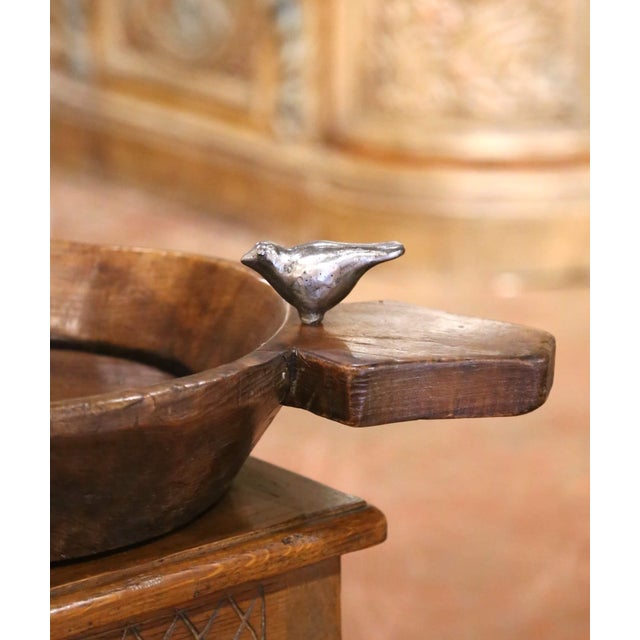 Rustic Vintage Jan Barboglio Hand-Carved Wood Bowl With Cast Iron Birds For Sale - Image 3 of 8