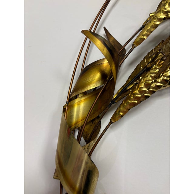 Vintage Brass Wheat Wall Sculpture With Copper Stems, Mid Century Modern Botanical Wall Art, 30” For Sale - Image 9 of 9