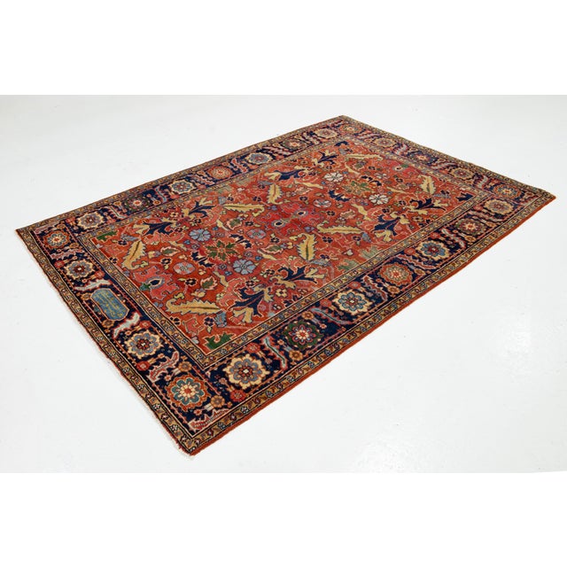 Persian 5 X 8 Antique Persian Heriz Wool Rug Handmade in Rust Color With Allover Design For Sale - Image 3 of 8