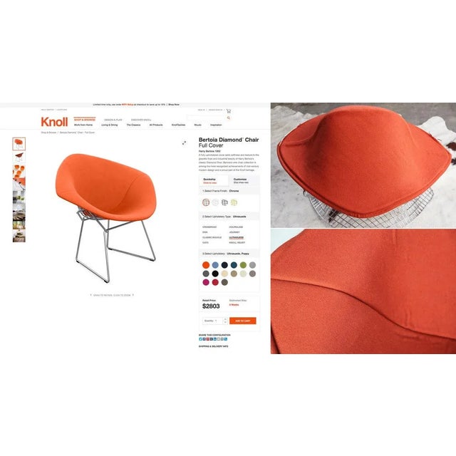 Mid-Century Modern 1970s Mid-Century Modern Knoll Poppy Orange Wool & Chrome Bertoia Diamond Armchair For Sale - Image 3 of 11