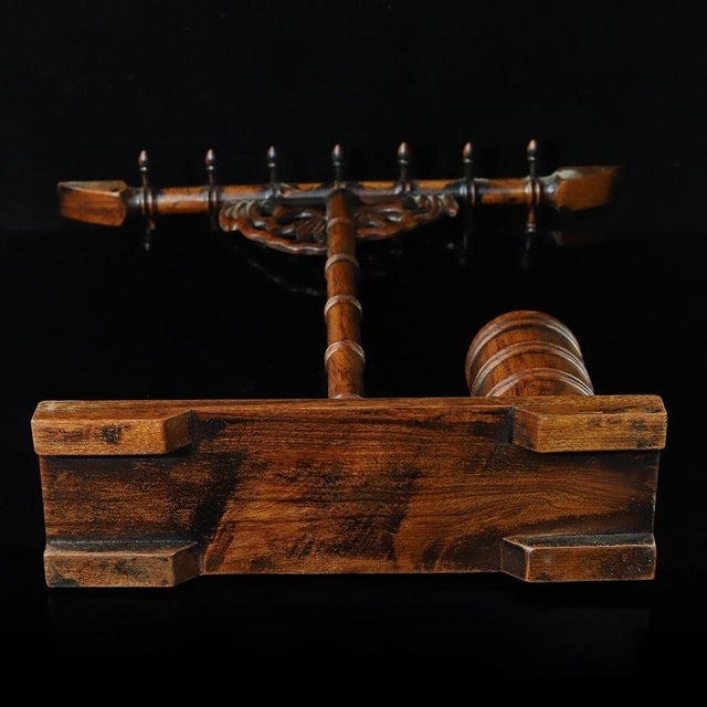 Brown Vintage Huali Wood Brush Pot and Rest - Literati Desk Accessory For Sale - Image 8 of 9