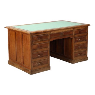 Antique Italian Walnut Desk with Green Inlay, 1900s For Sale