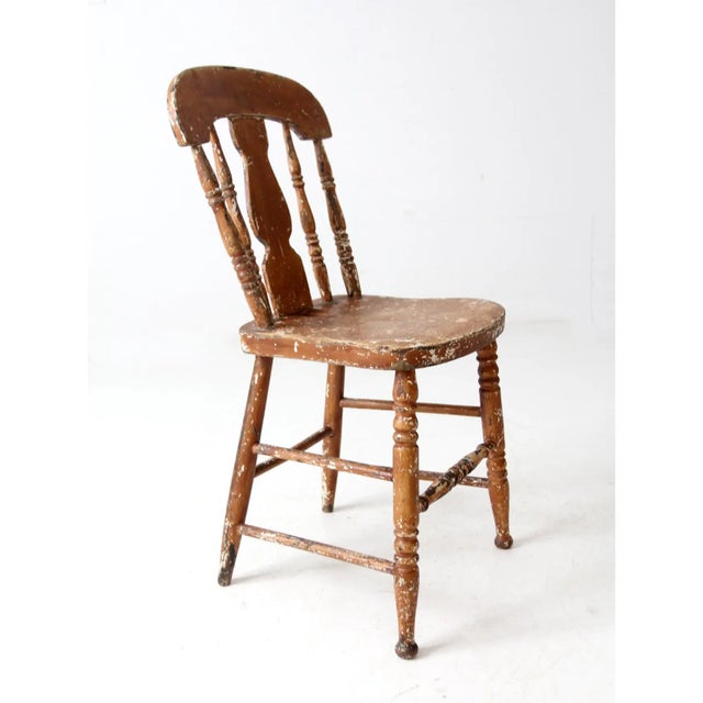 Wood Antique Splat Back Primitive Chair For Sale - Image 7 of 11