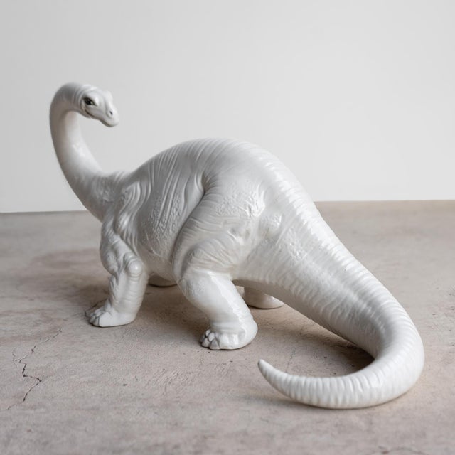 White Vintage Italian Bassano Ceramic Dinosaur Sculpture - White Pottery Brontosaurus Figure, 1970s For Sale - Image 8 of 18
