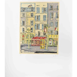 Orfeo Tamburi, Café Parisien, Lithograph, 1980s For Sale