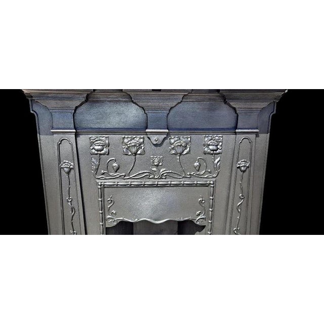 2000 - 2009 Victorian Art Nouveau Cast Iron Combination Fireplace Surround For Sale - Image 5 of 10