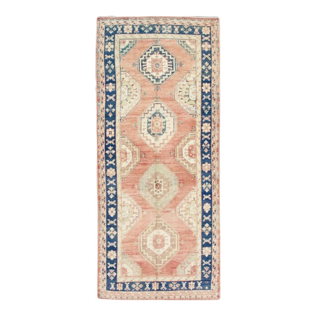 1960s Vintage Pink & Blue Rug For Sale