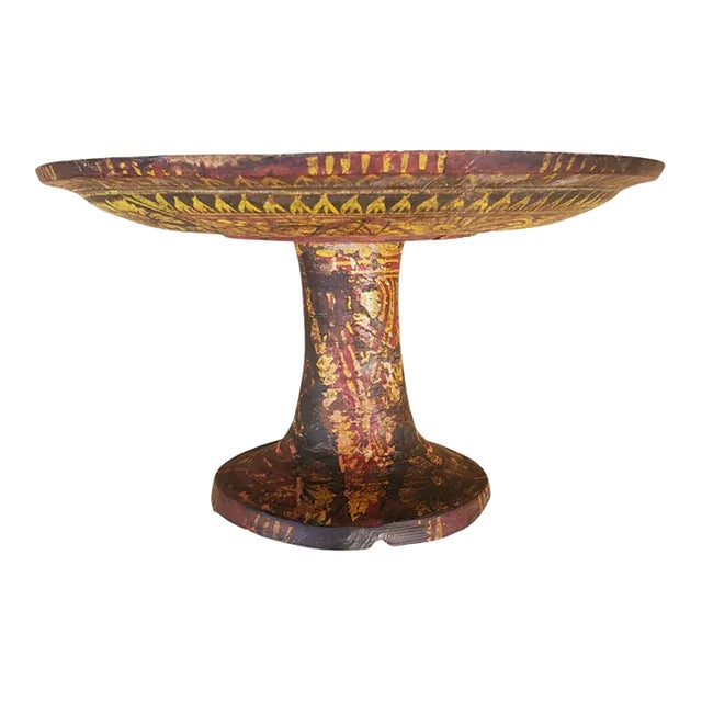 Antique Wood Carved Pedestal Cake Plate For Sale