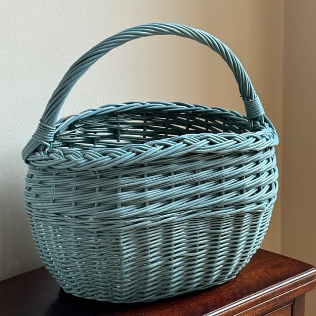 Vintage Cornflower Blue European-Style Market Basket For Sale - Image 12 of 12