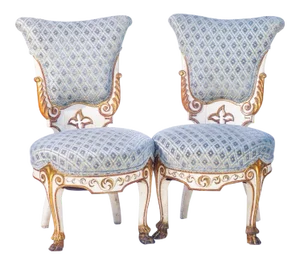 19th C. Venetian Painted Slipper Chairs With Paw Feet - a Pair