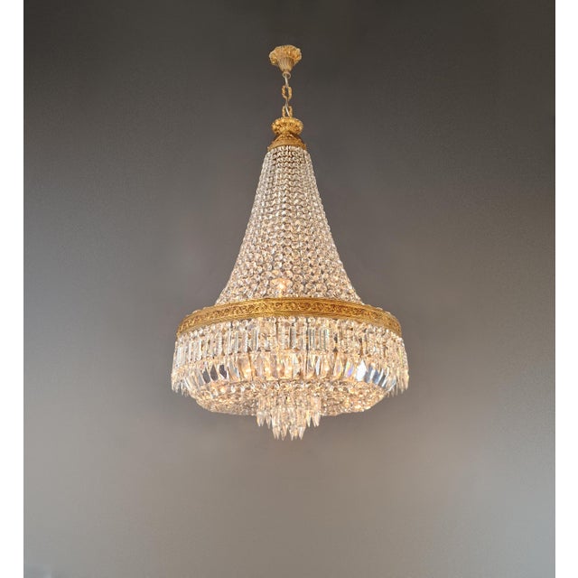 Art Deco Antique Baroque Chandelier Crystal Empire Brass Bohemian Lustre Ceiling For Sale - Image 3 of 17