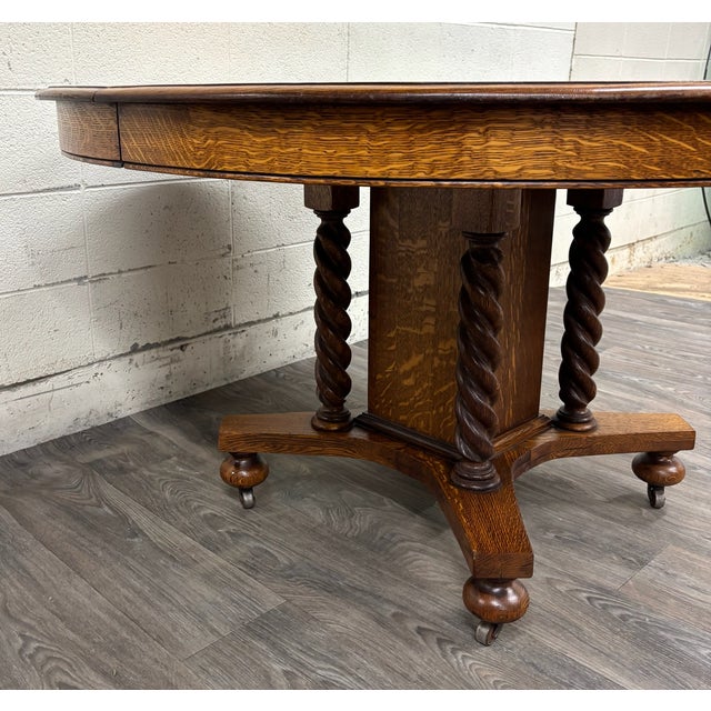 Early 20th Century Antique Jacobean Revival Quarter Sawn Oak Tiger Oak Barley Twist Dining Table For Sale - Image 5 of 11