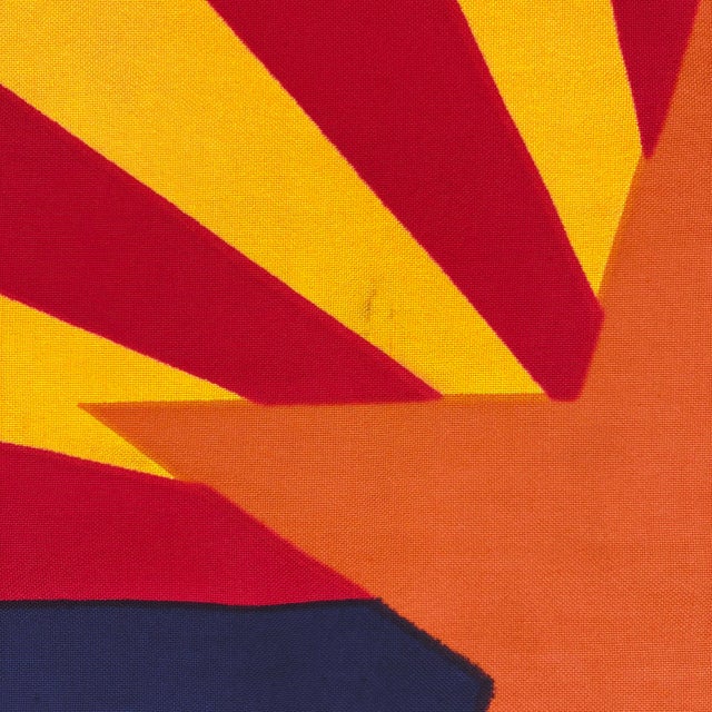 This vintage Arizona flag is made from a cotton cloth, with printed design visible on both sides. Please note staining and...