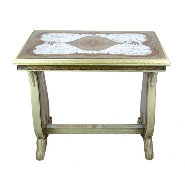 French Early 20th Century Neoclassical Lyre Side Table With Acid-Etched Glass Top and Accents by Maison Jansen, France For Sale - Image 3 of 10