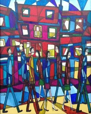 Around Town' Contemporary Abstract Figurative Painting by Christopher Barrow 2016