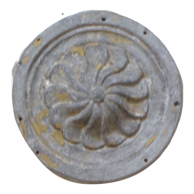 Vintage Zinc Architectural Rosette Fragment For Sale